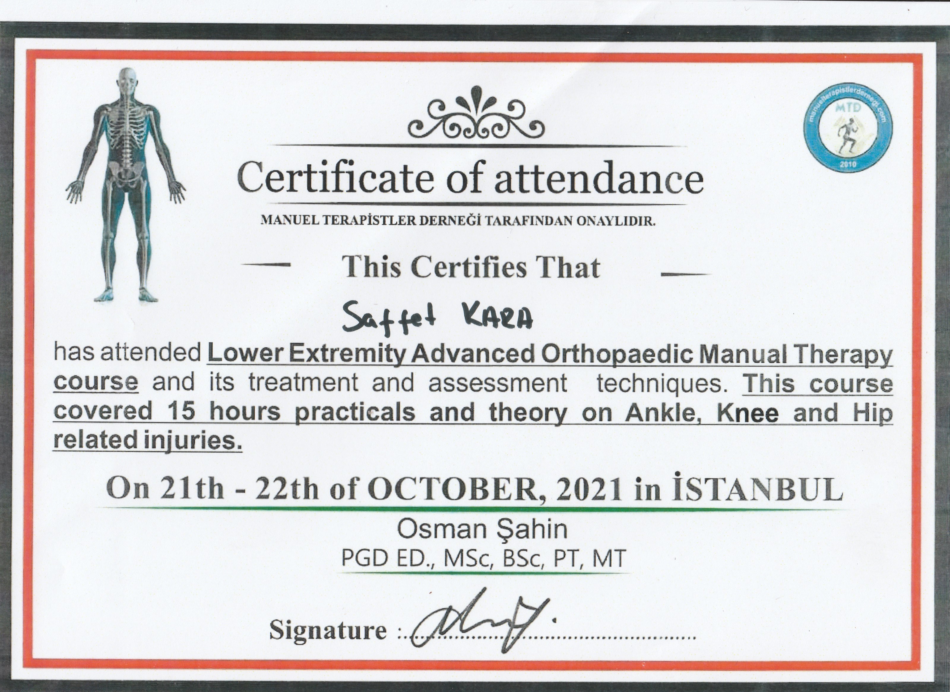 Katılım Belgesi - Kütahya fizyoterapi sertifikası
